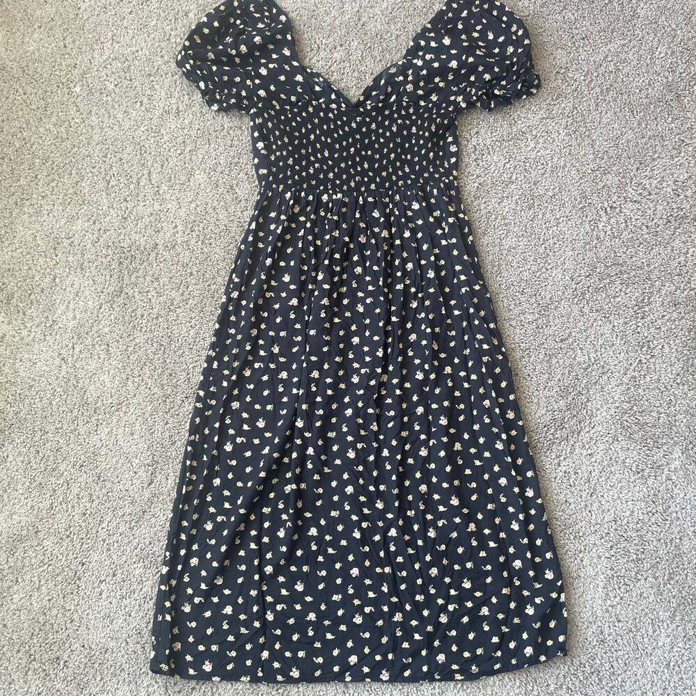 Billabong Sz L Love Letters Floral Print Midi Dress in Off Black